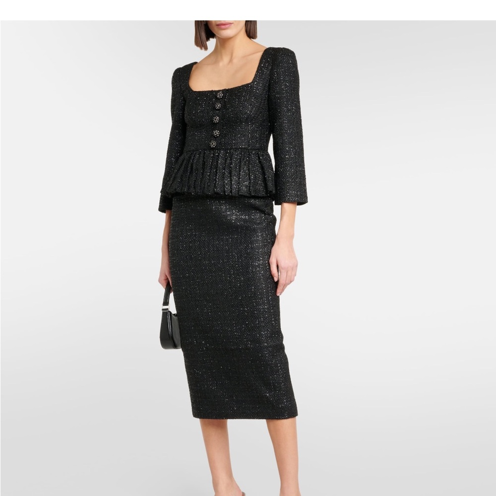 Self Portrait boucle peplum black midi dress size 12 NWT